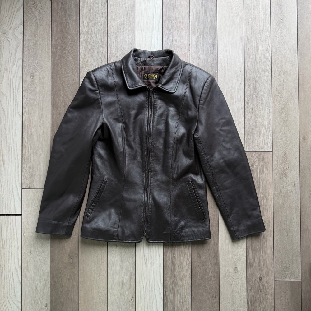 Women's Dark Brown Leather Zip-Front Jacket